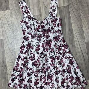 White Skull & Floral Print Fit & Flare Dress
